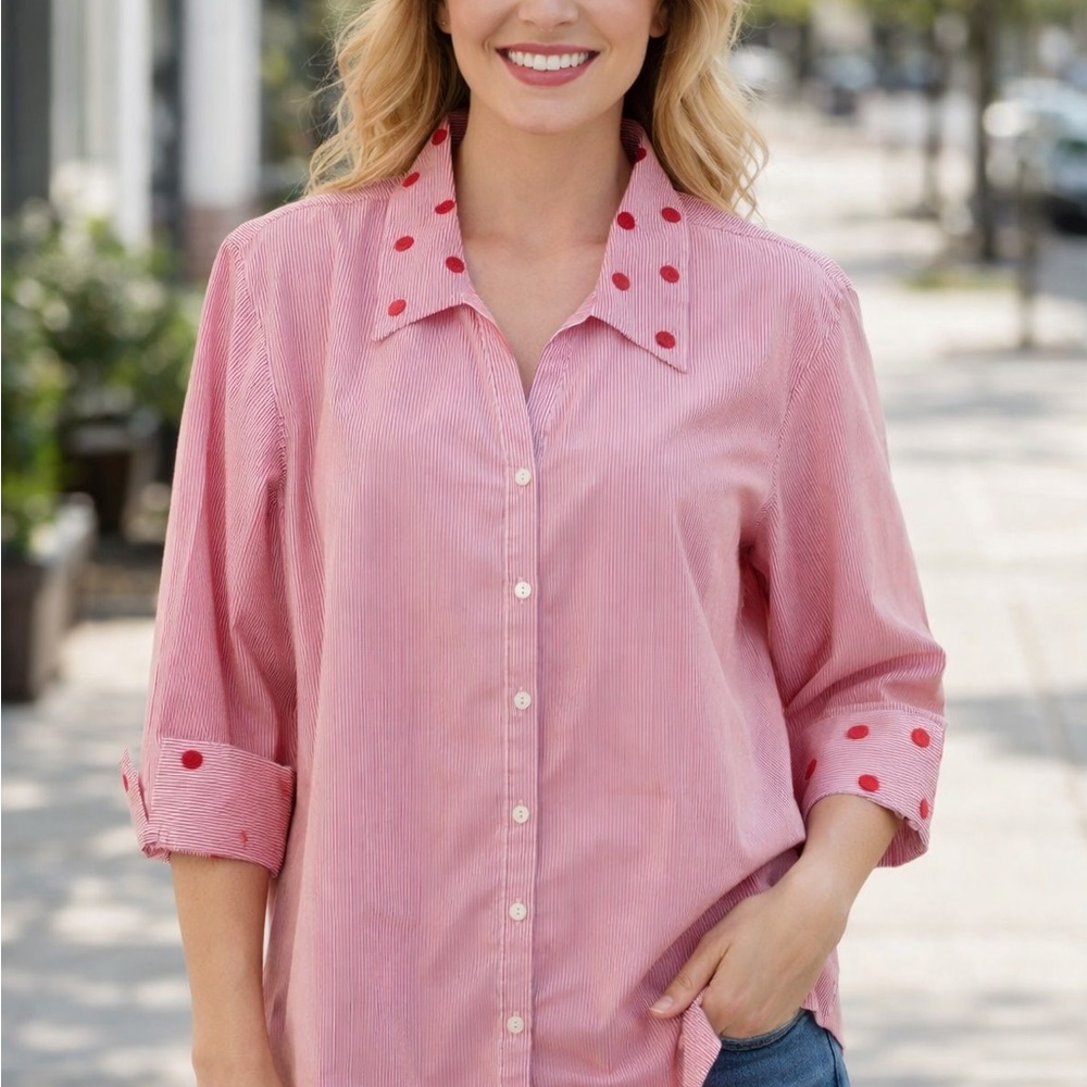 Elegant Pink Polka Dot Button Down Shirt